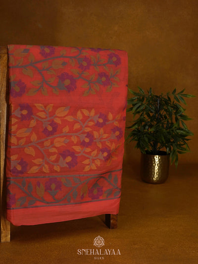 Peach Bengal Cotton Saree