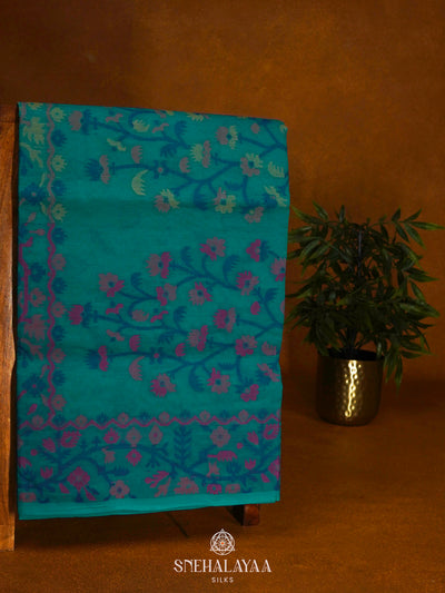 Peacock Blue Bengal Cotton Saree