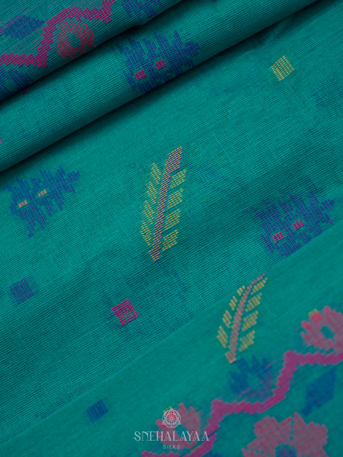 Peacock Blue Bengal Cotton Saree