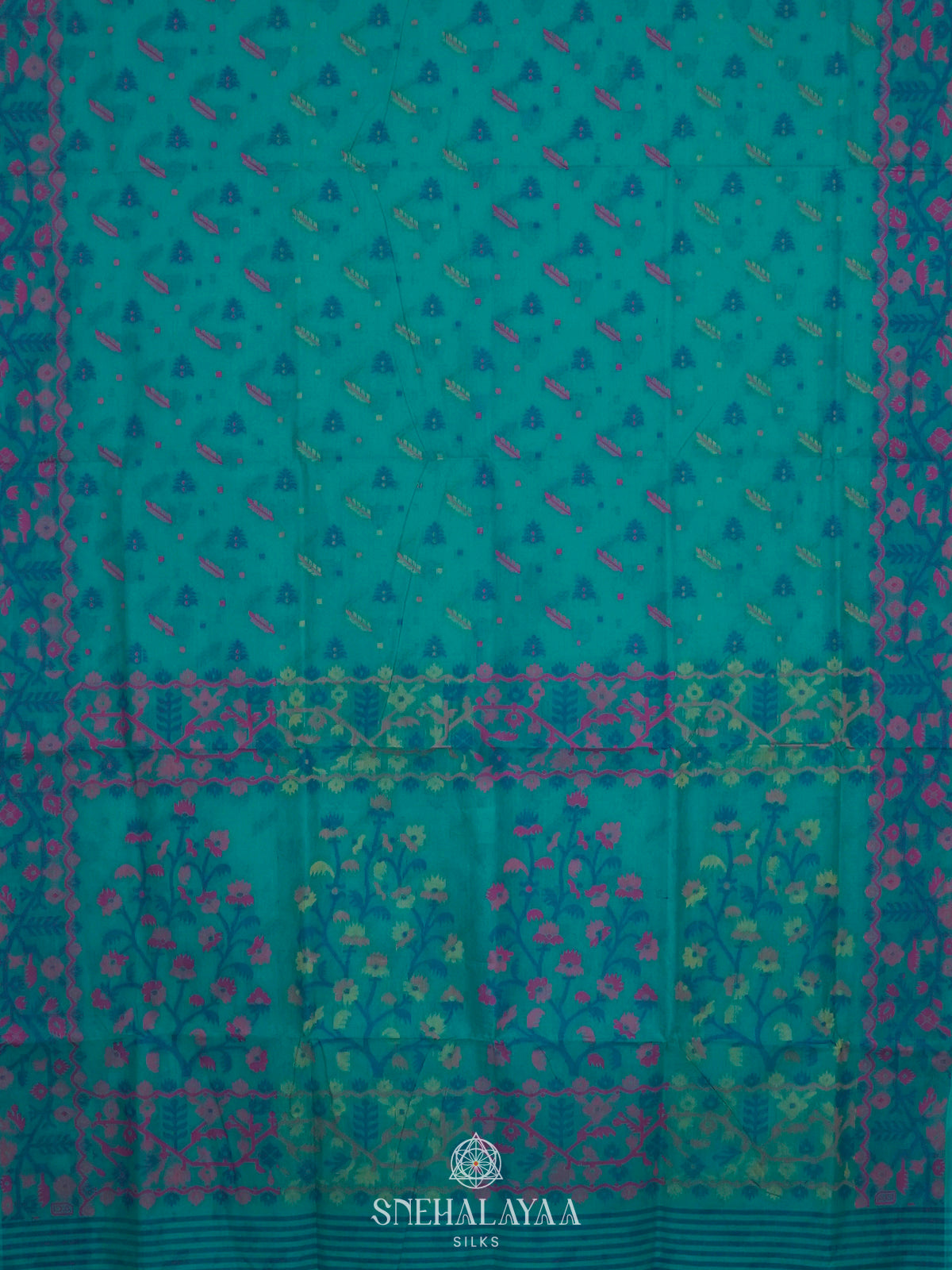 Peacock Blue Bengal Cotton Saree
