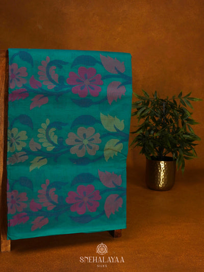 Peacock Blue Bengal Cotton Saree