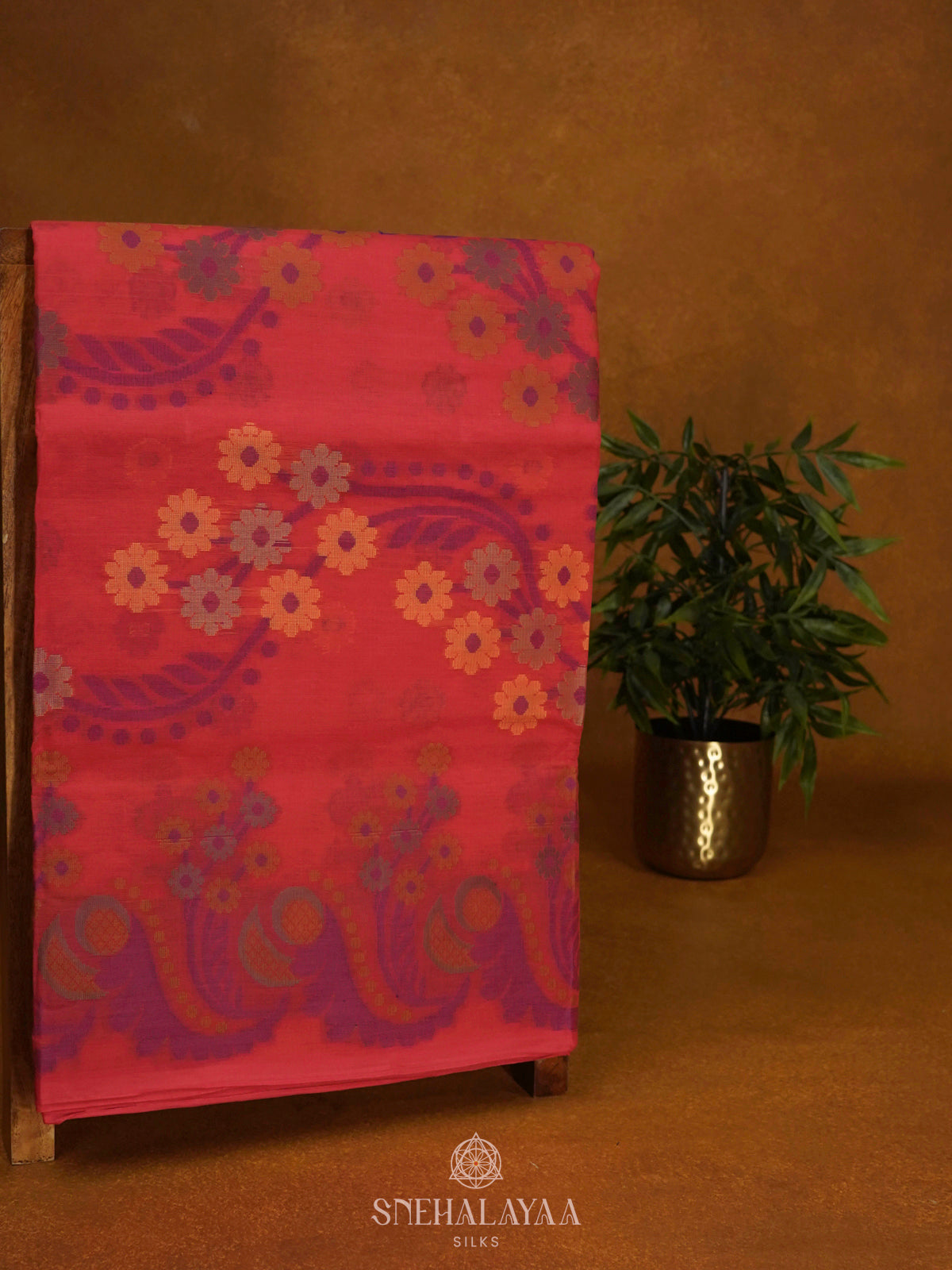 Peach Bengal Cotton Saree