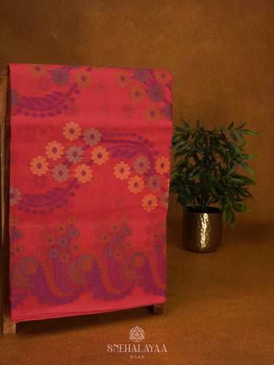 Peach Bengal Cotton Saree