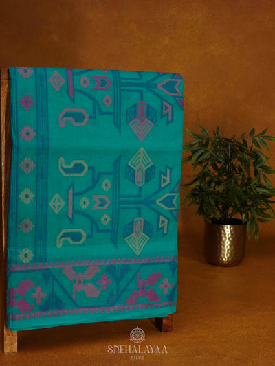Peacock Blue Bengal Cotton Saree