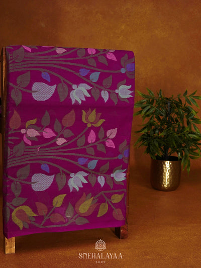 Magenta Bengal Cotton Saree