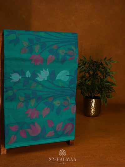 Peacock Blue Bengal Cotton Saree