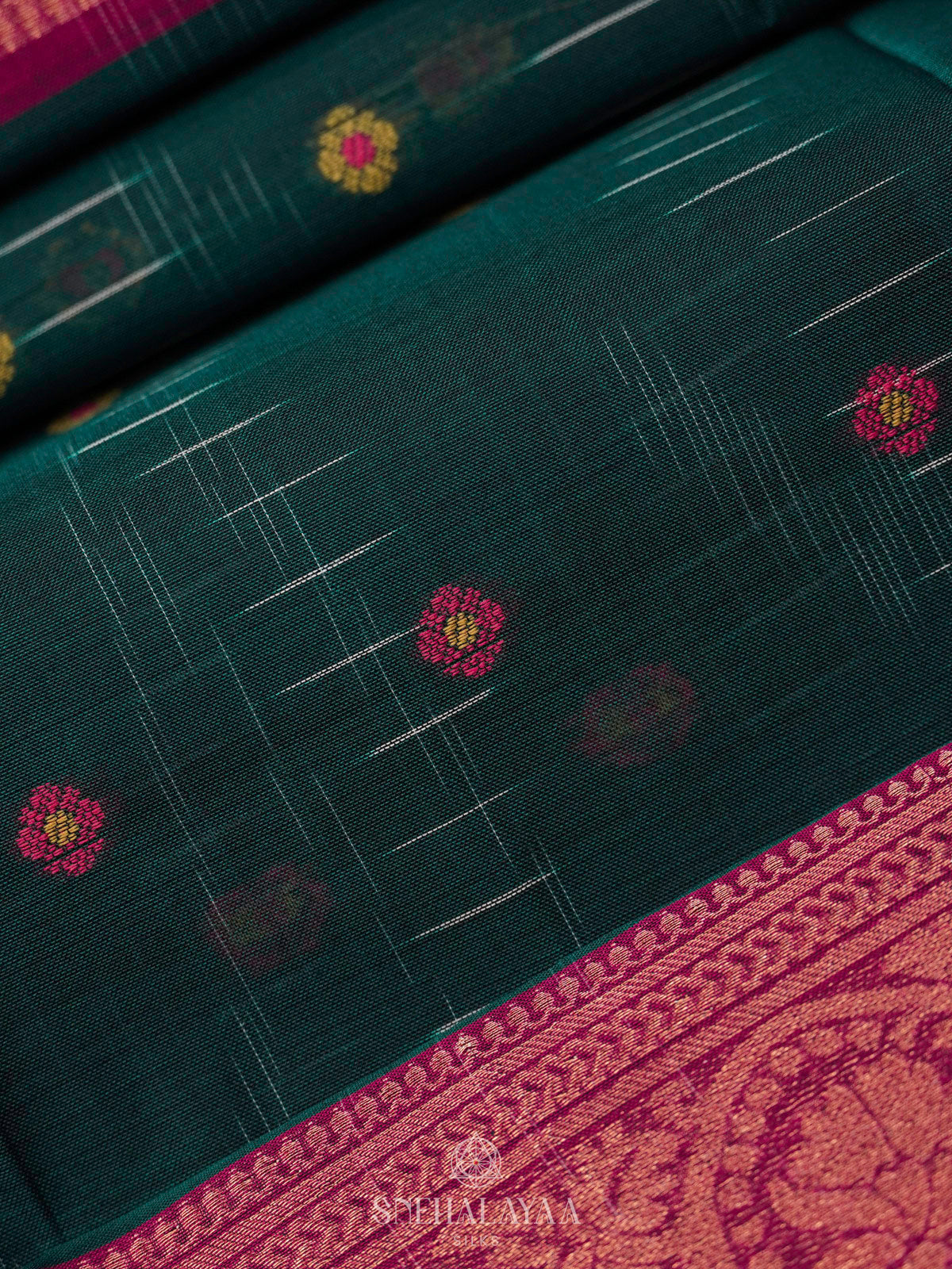 Forest Green Bengal Cotton Saree