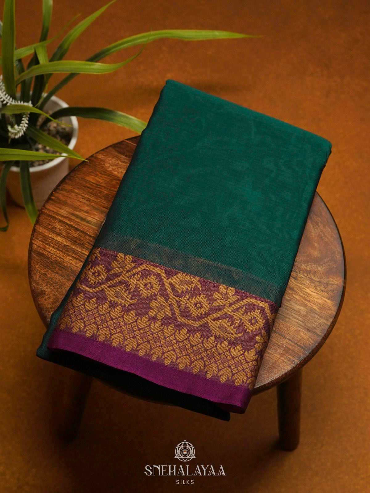 Forest Green Bengal Cotton Saree