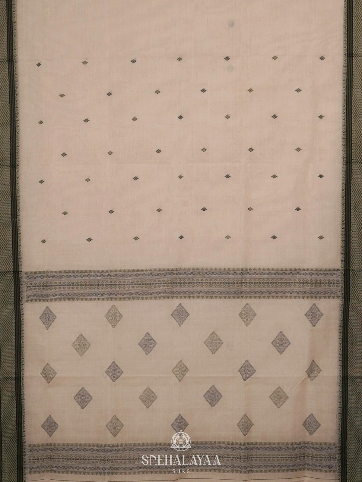 Off White Bengal Cotton Saree