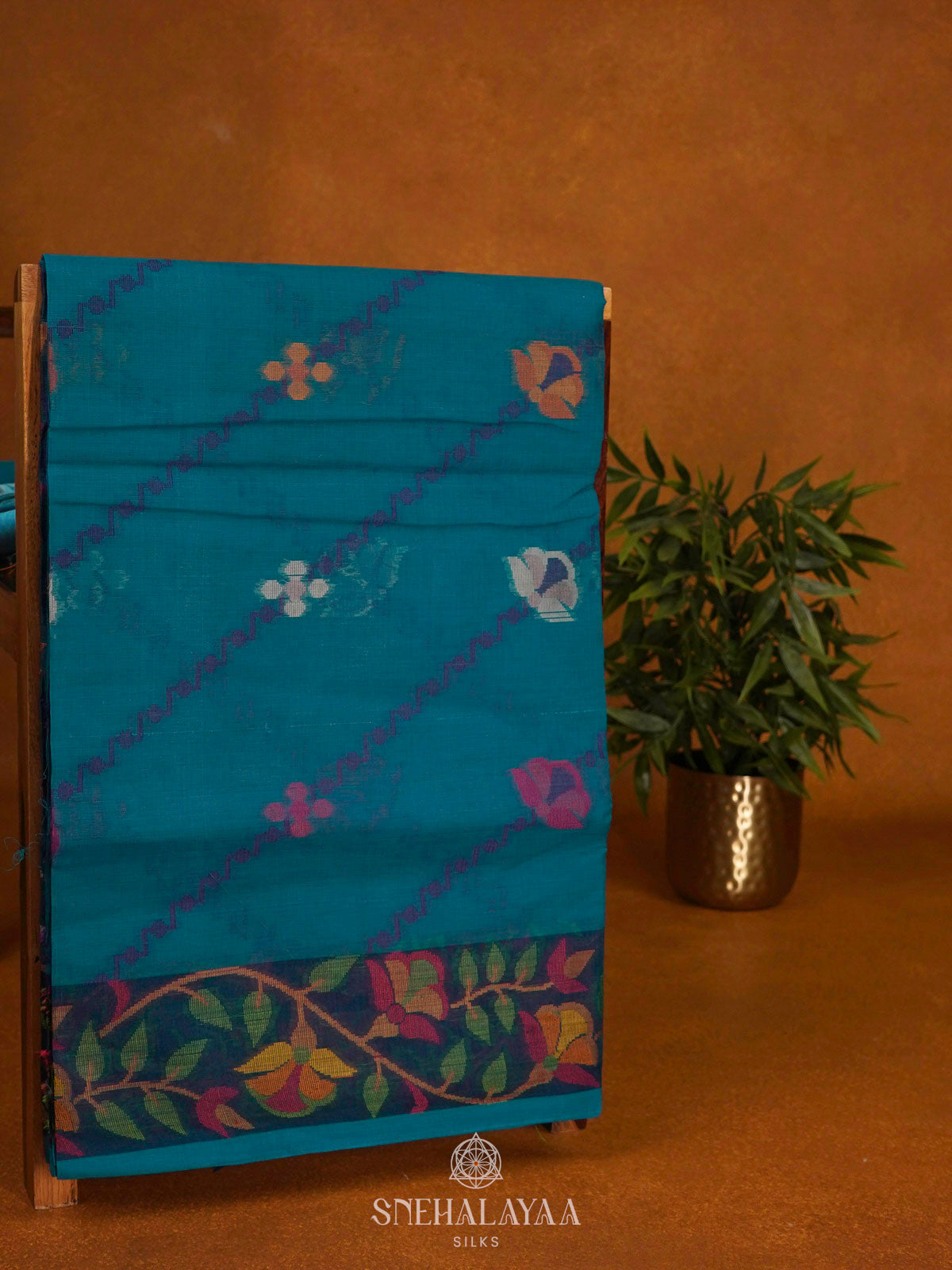 Peacock Blue Bengal Cotton Saree