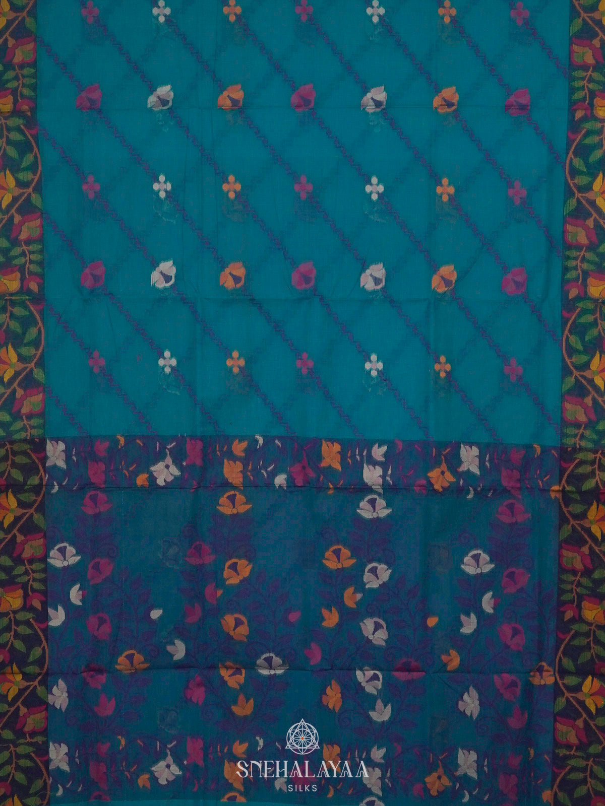 Peacock Blue Bengal Cotton Saree