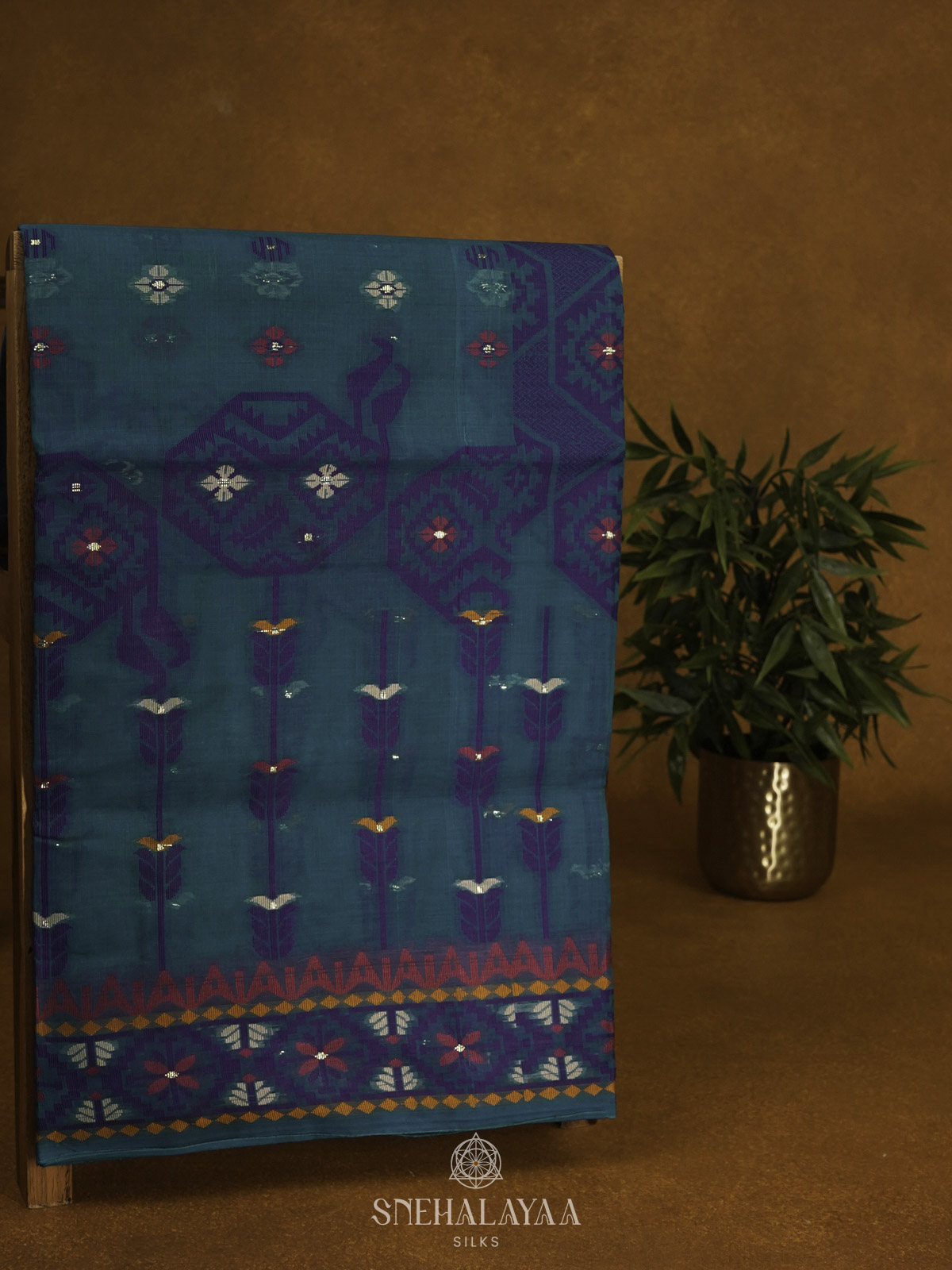 Peacock Blue Bengal Cotton Saree