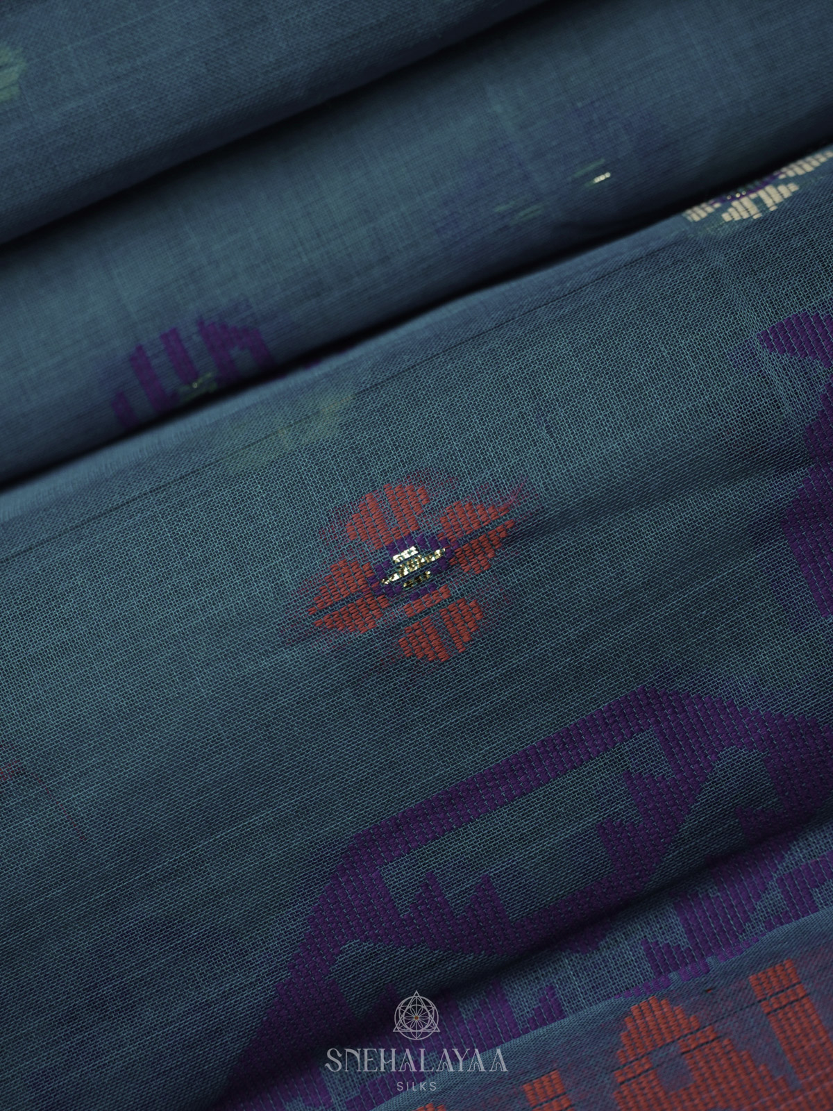 Peacock Blue Bengal Cotton Saree