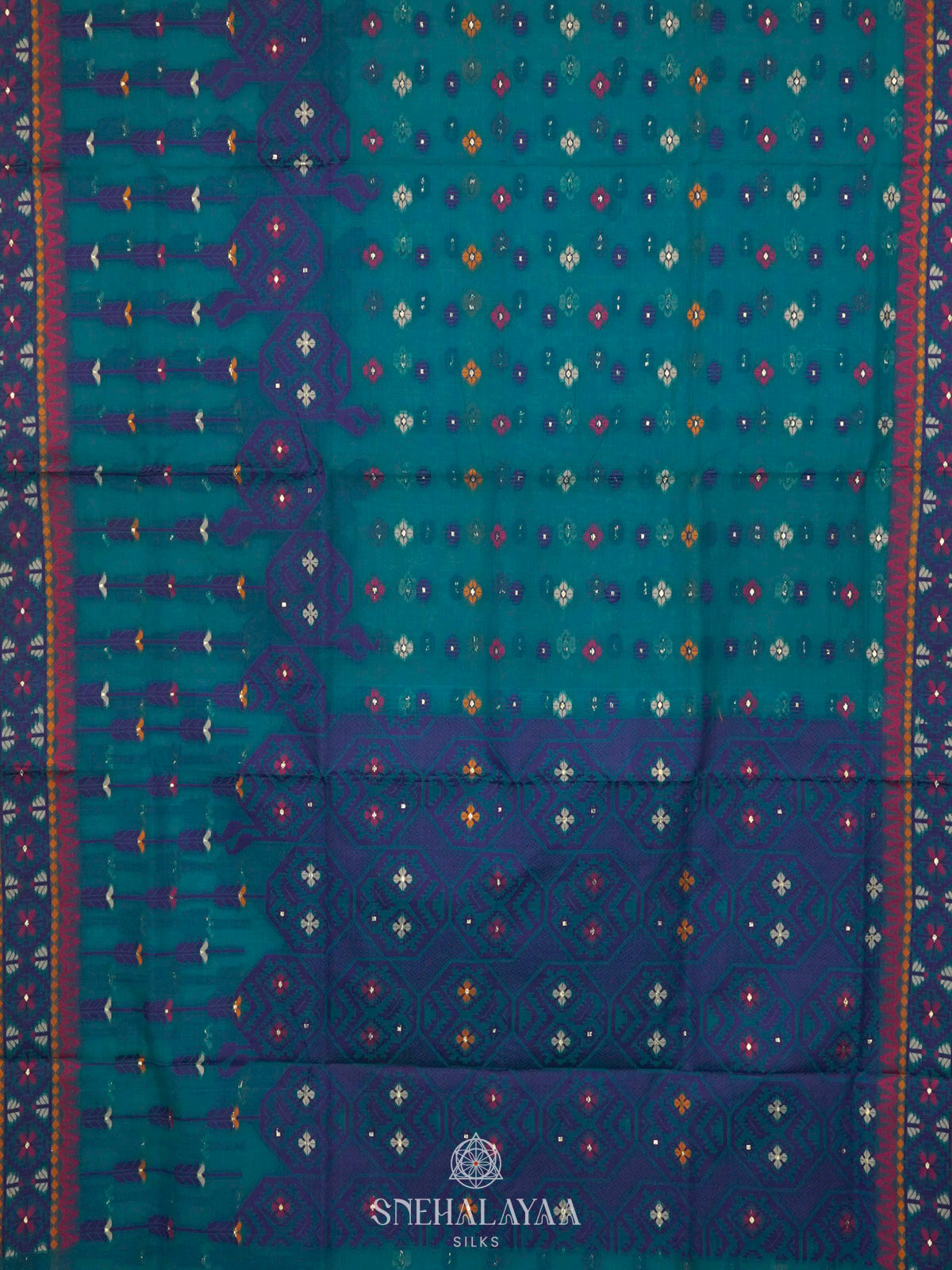 Peacock Blue Bengal Cotton Saree