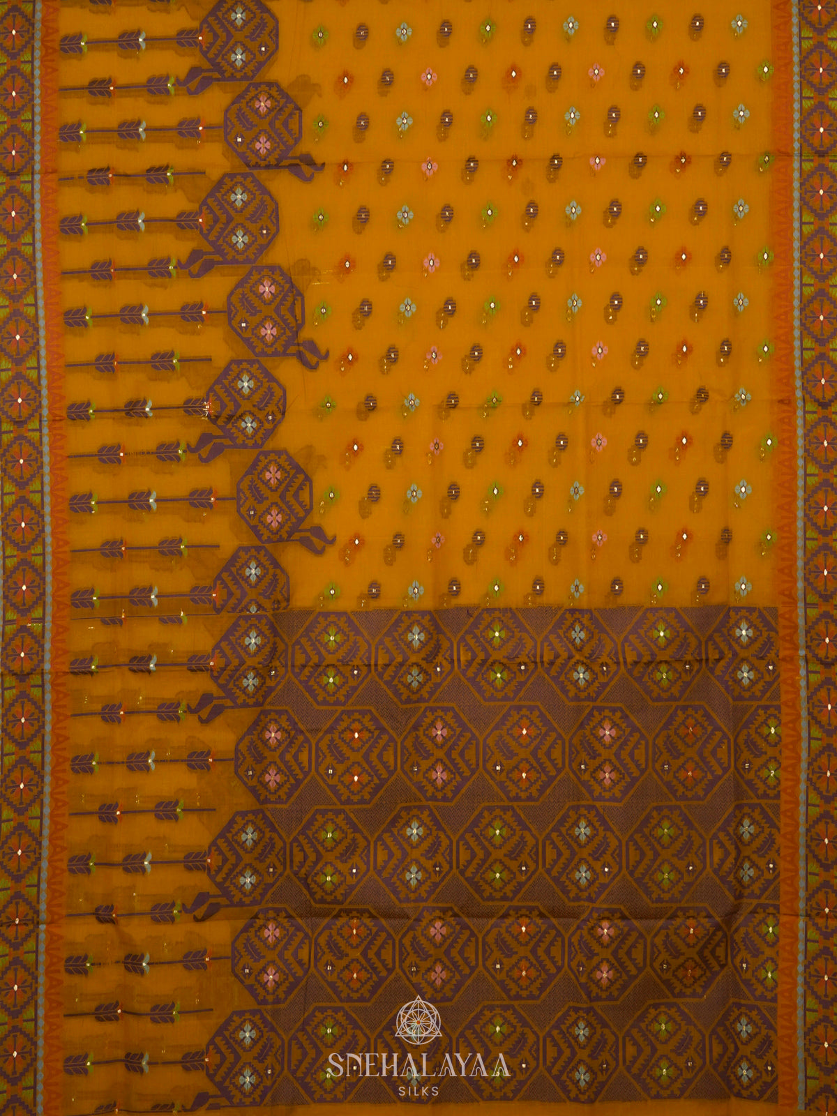 Mustard Bengal Cotton Saree