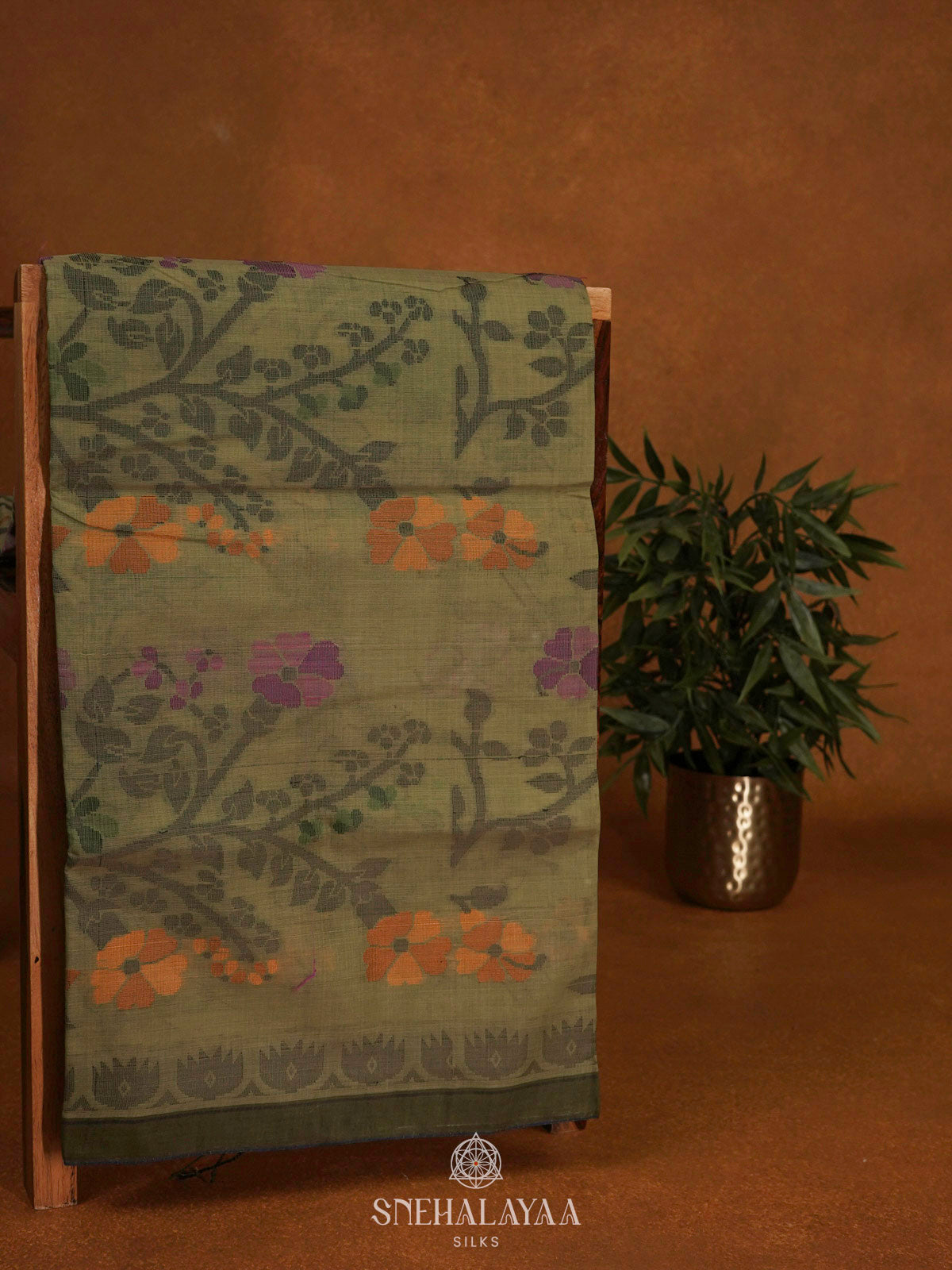 Olive Green Bengal Cotton Saree