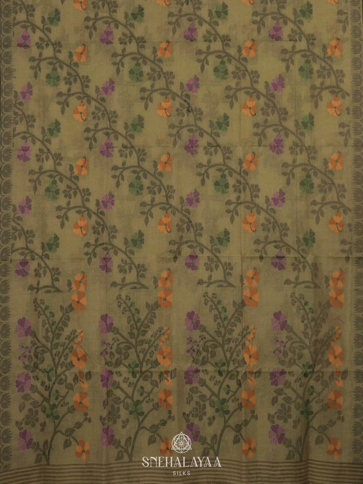 Olive Green Bengal Cotton Saree