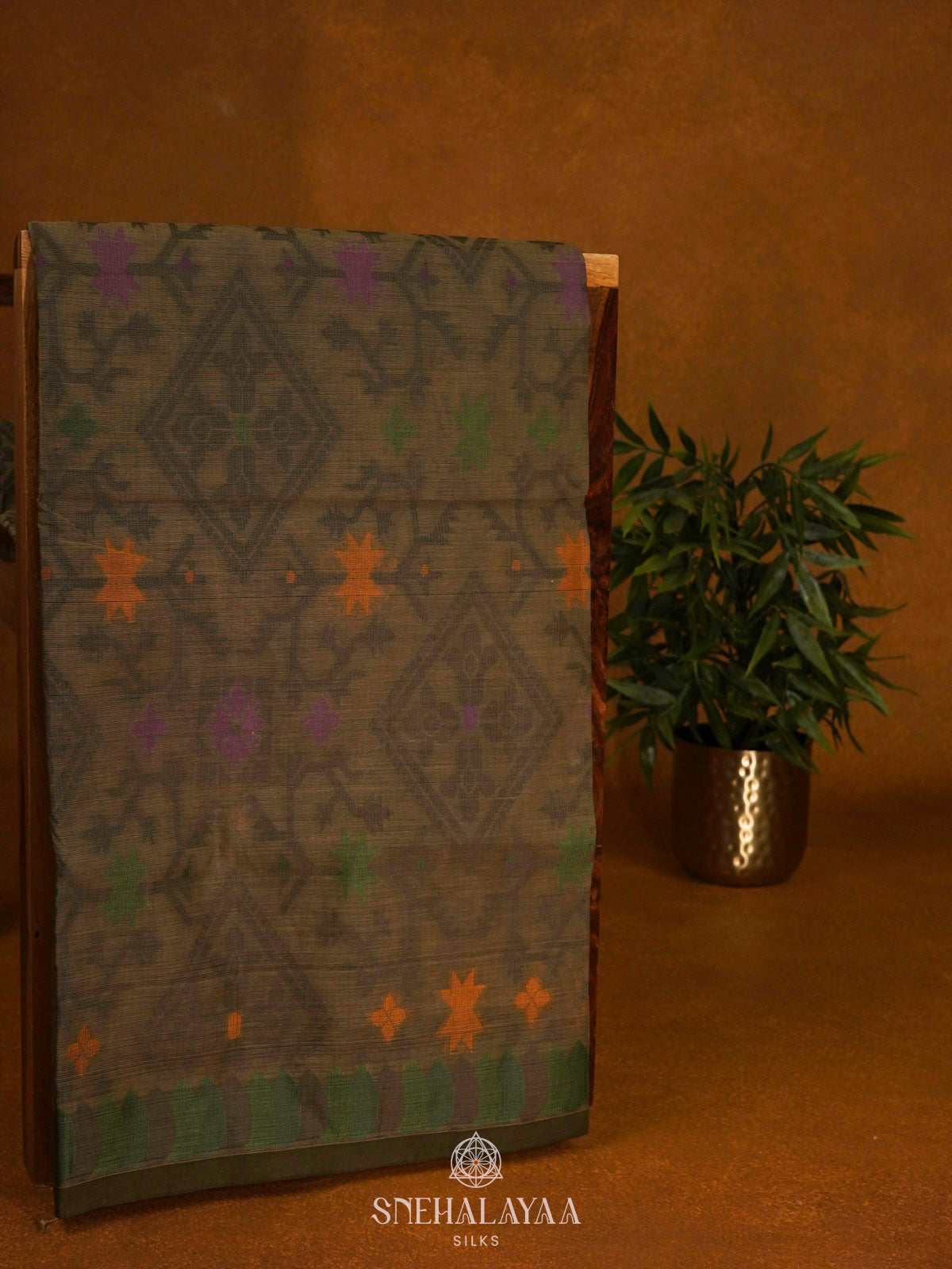 Olive Green Bengal Cotton Saree