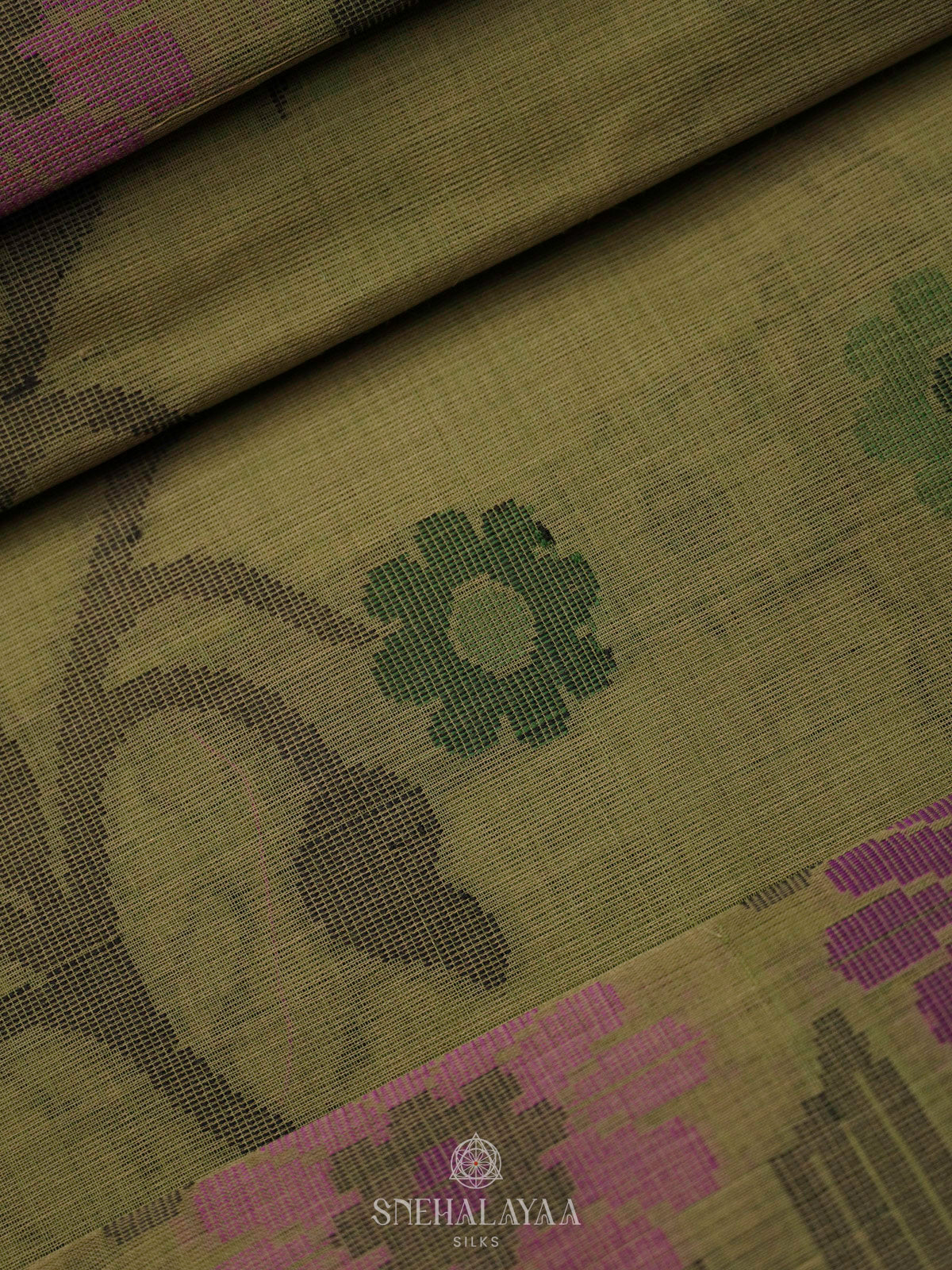 Olive Green Bengal Cotton Saree