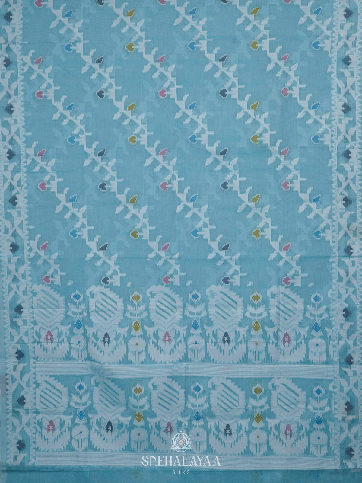 Sky Blue Bengal Cotton Saree