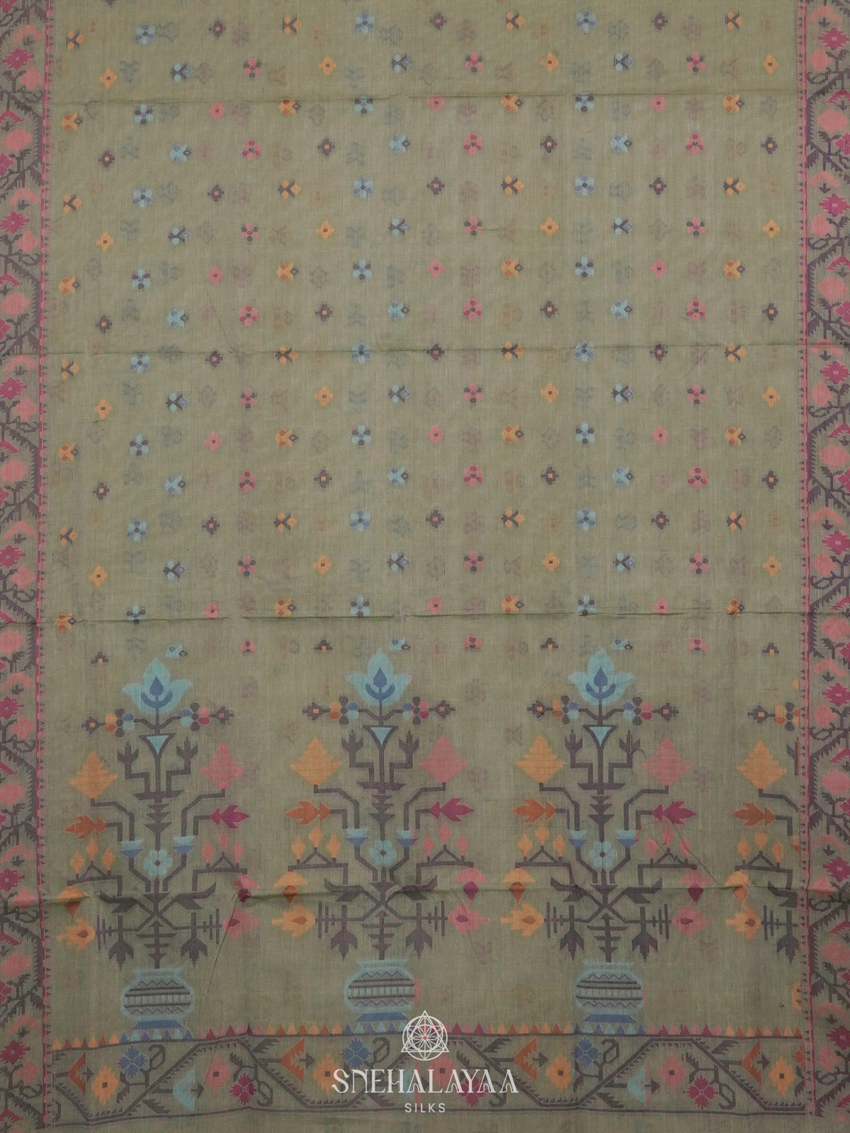 Pale Green Bengal Cotton Saree