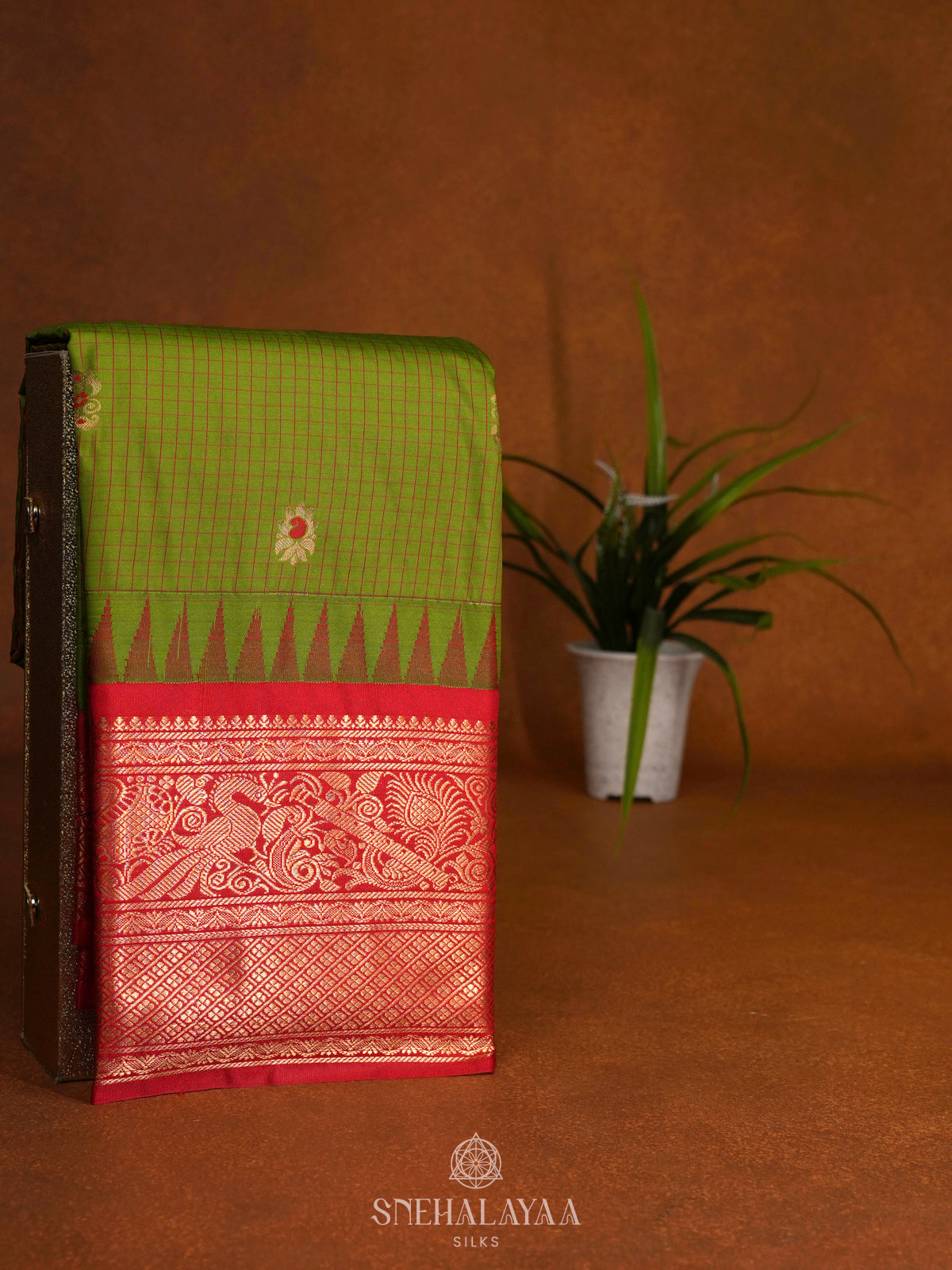Lime Green Gadwal Saree