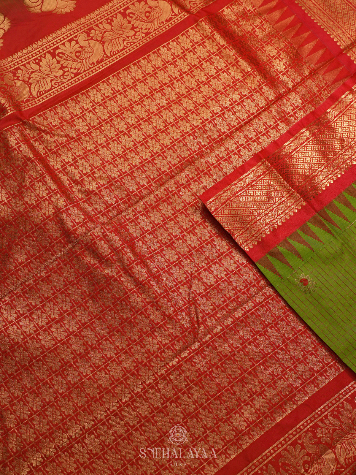 Lime Green Gadwal Saree