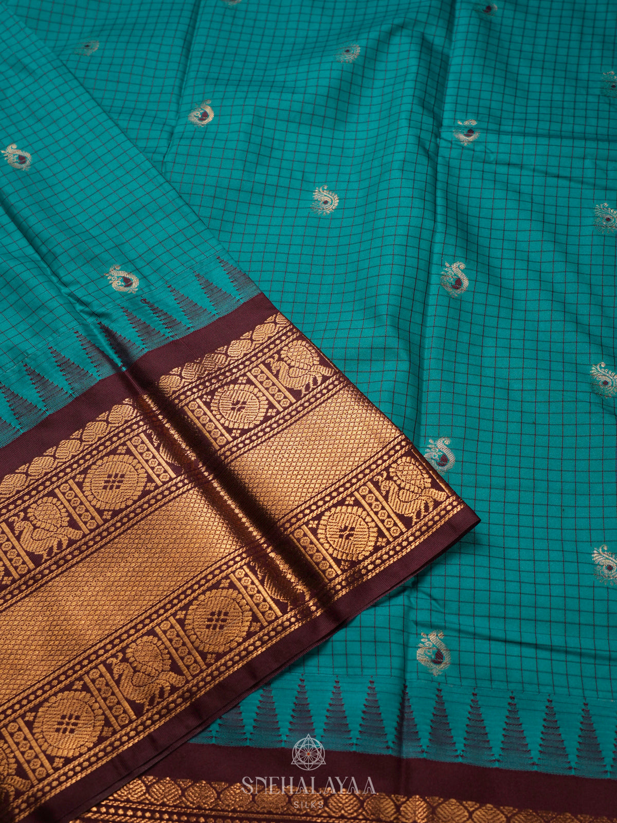 Peacock Blue Gadwal Saree