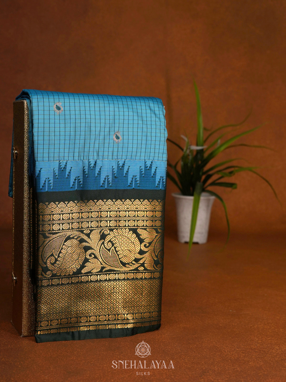Sky Blue Gadwal Saree