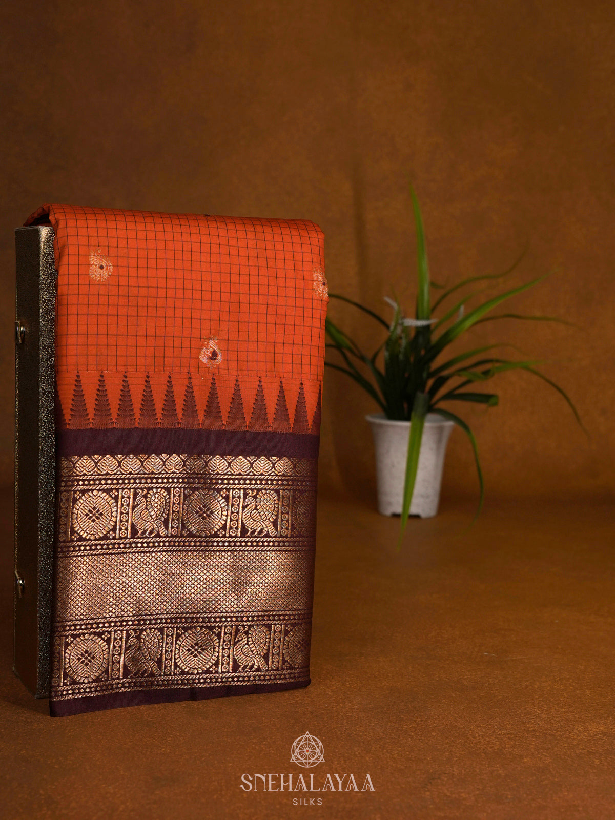 Rust Orange Gadwal Saree