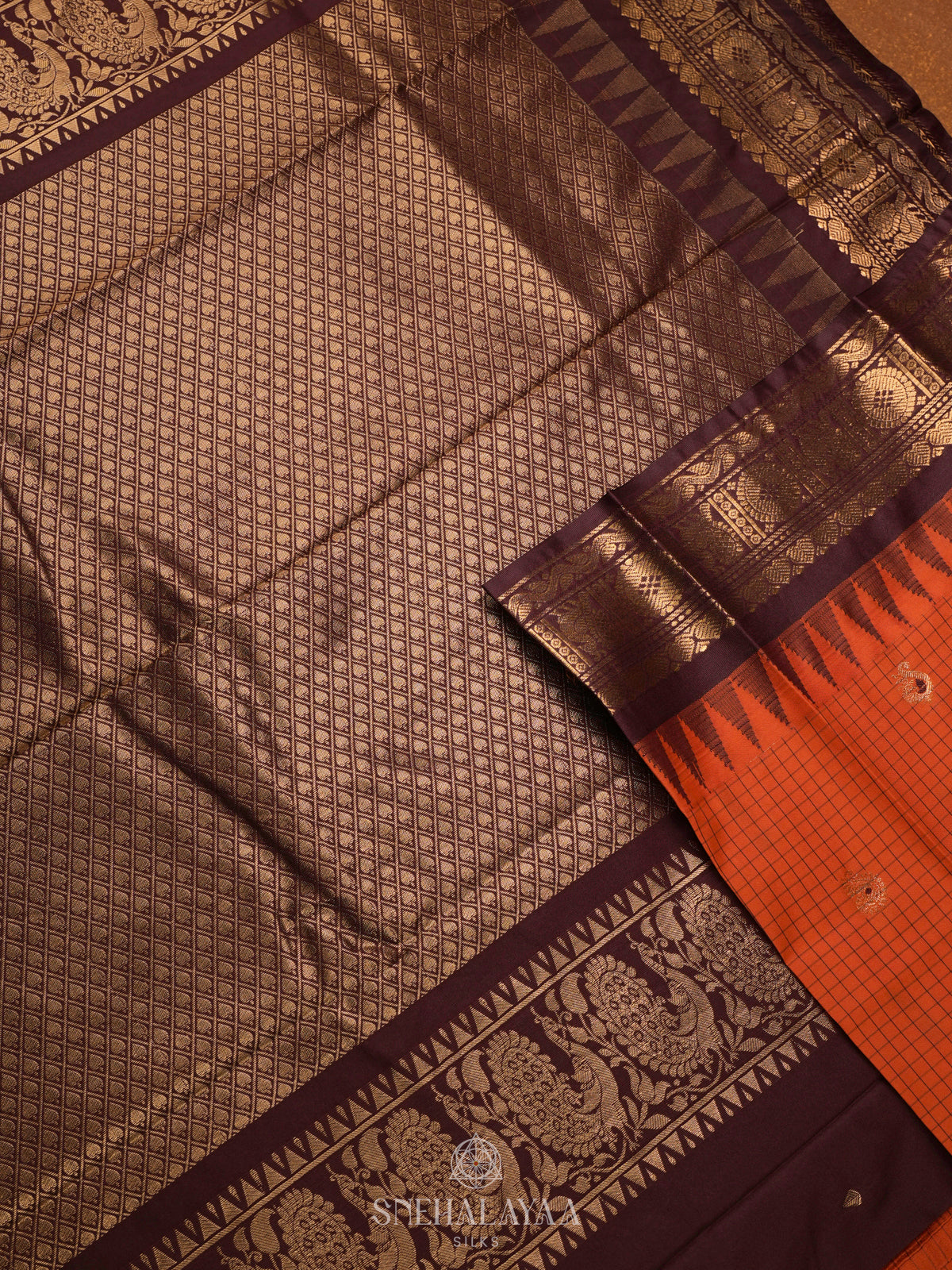 Rust Orange Gadwal Saree