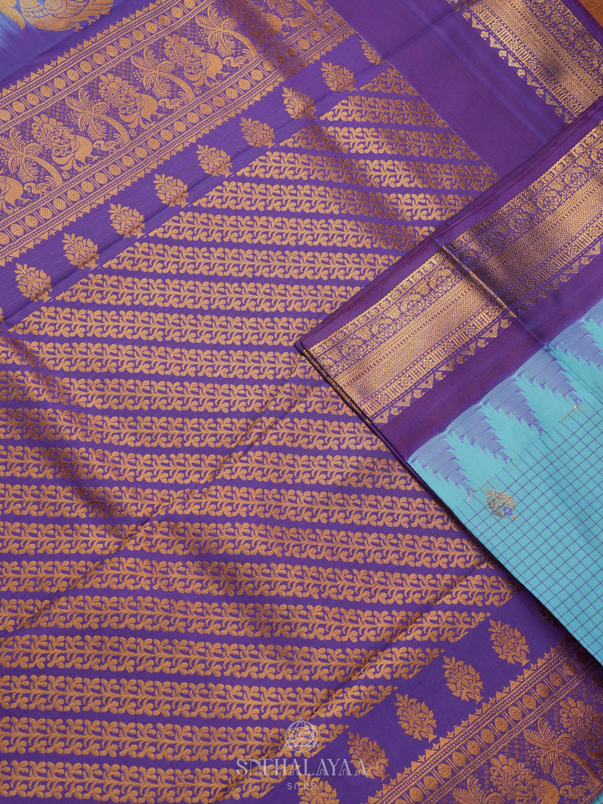 Sky Blue Gadwal Saree