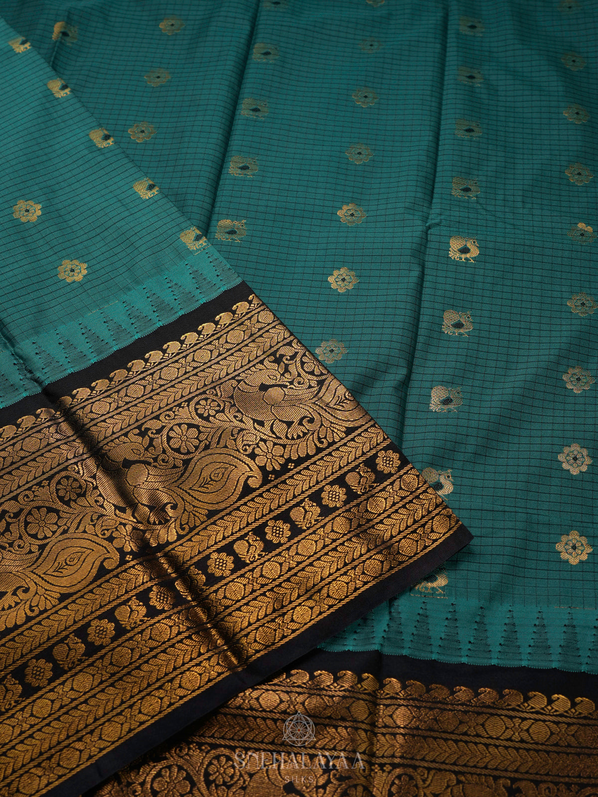 Peacock Blue Gadwal Saree