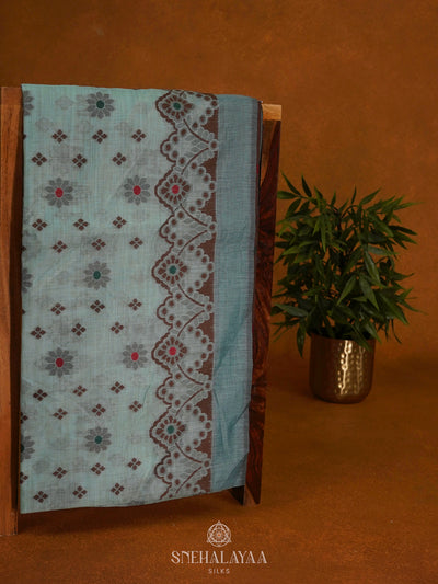 Pale Blue Munga Cotton Saree