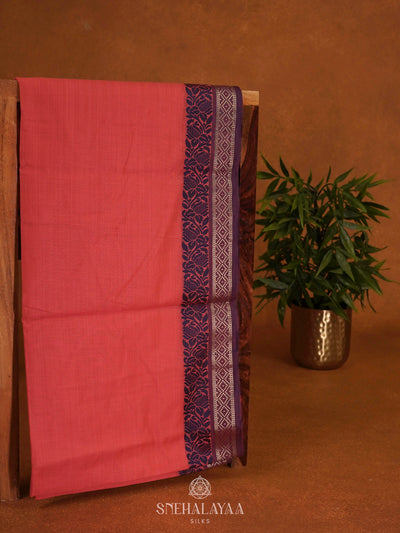 Coral Pink Munga Cotton Saree