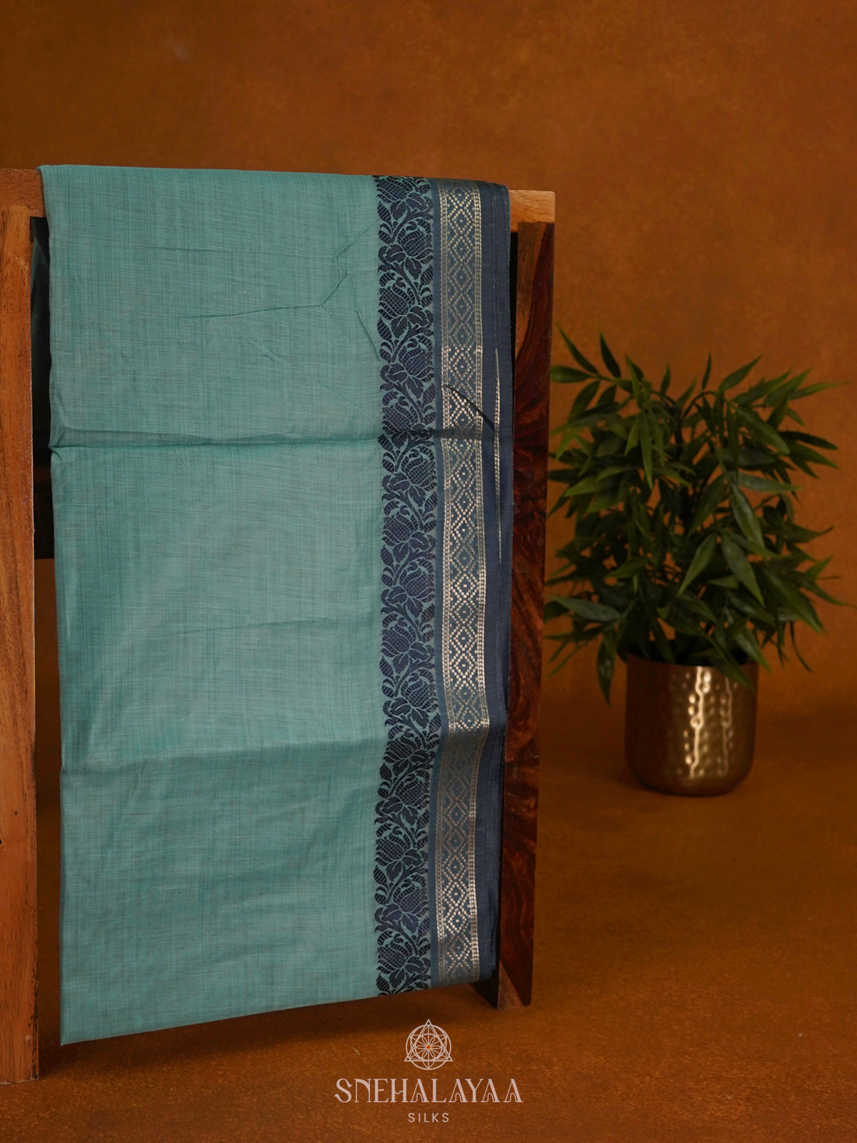 Teal Blue Munga Cotton Saree
