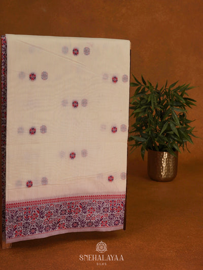 Off White Munga Cotton Saree