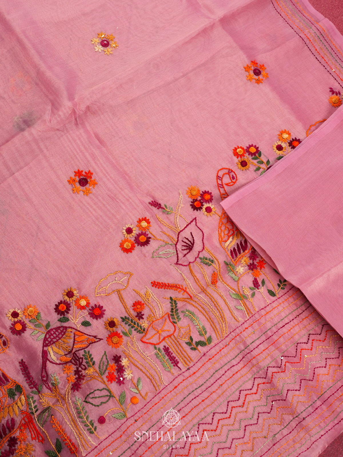 Pink Linen Saree