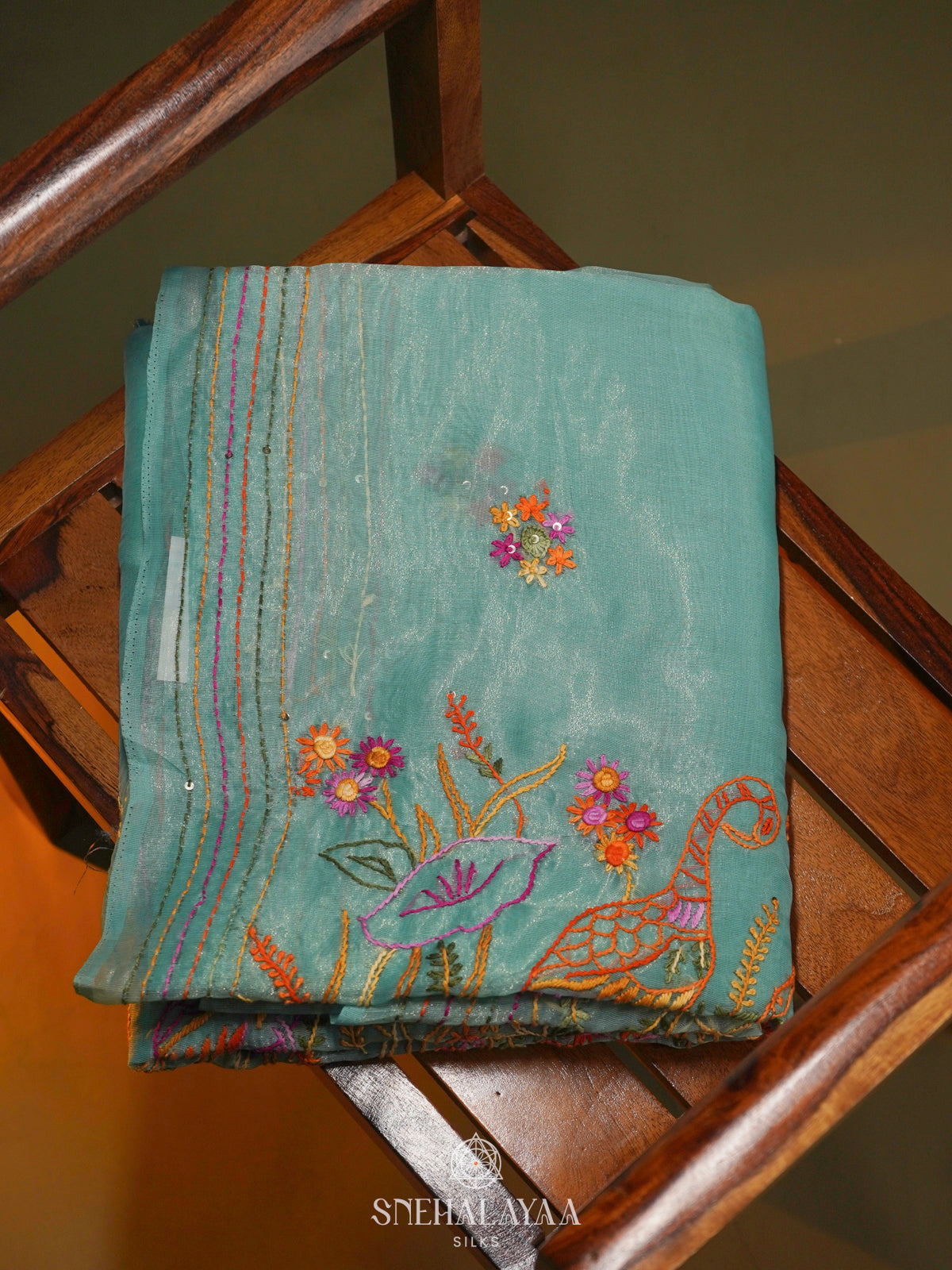 Teal Blue Linen Saree