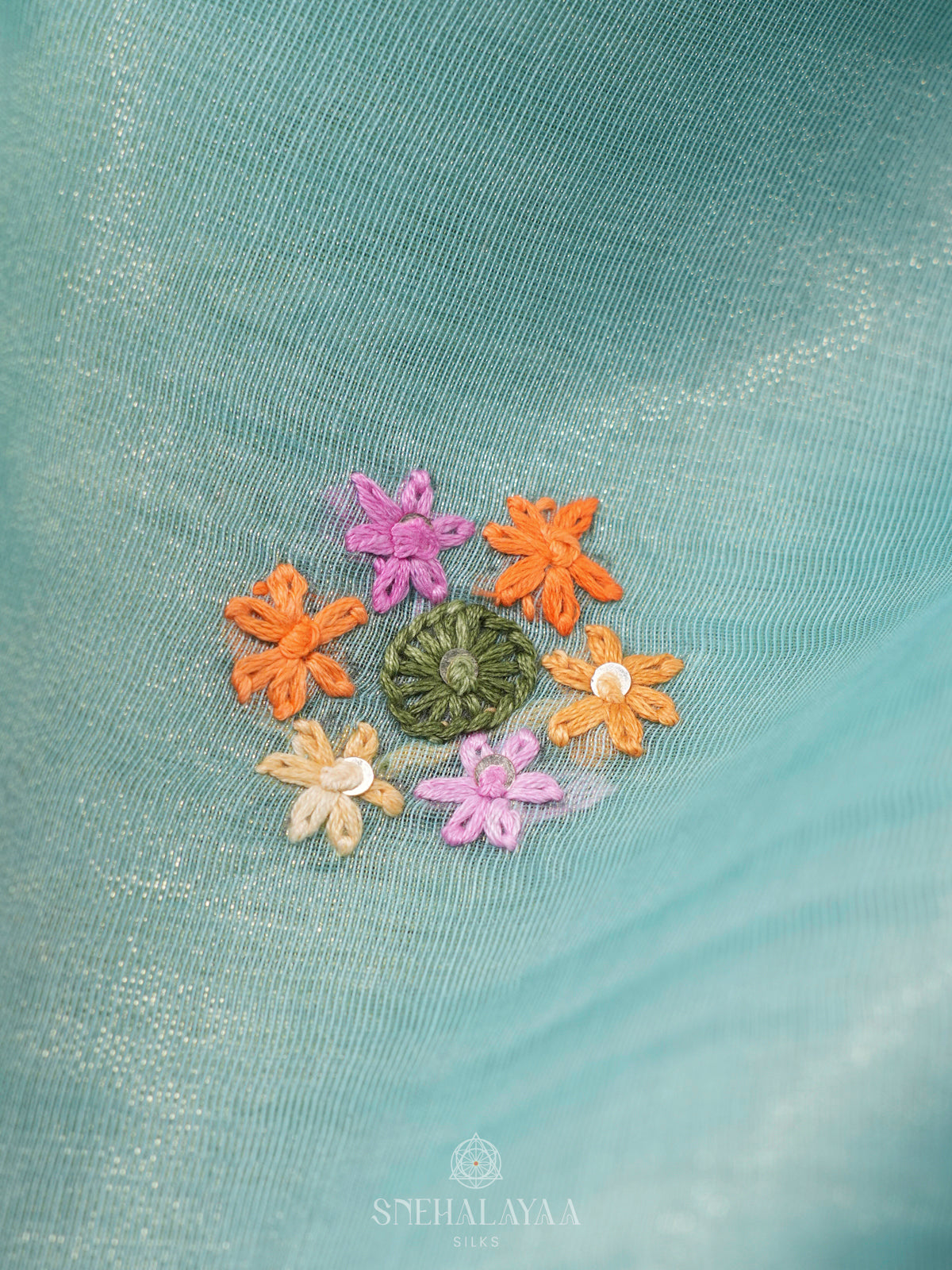 Teal Blue Linen Saree