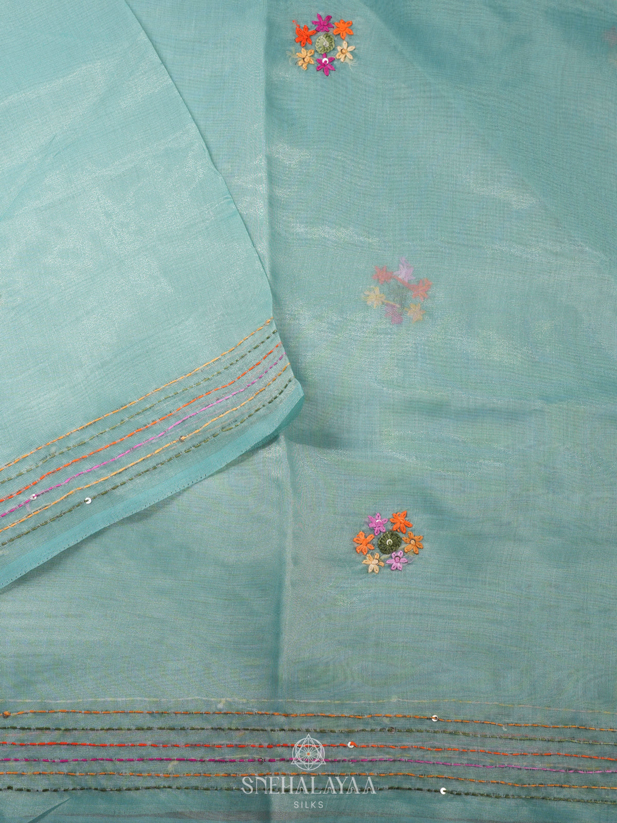 Teal Blue Linen Saree