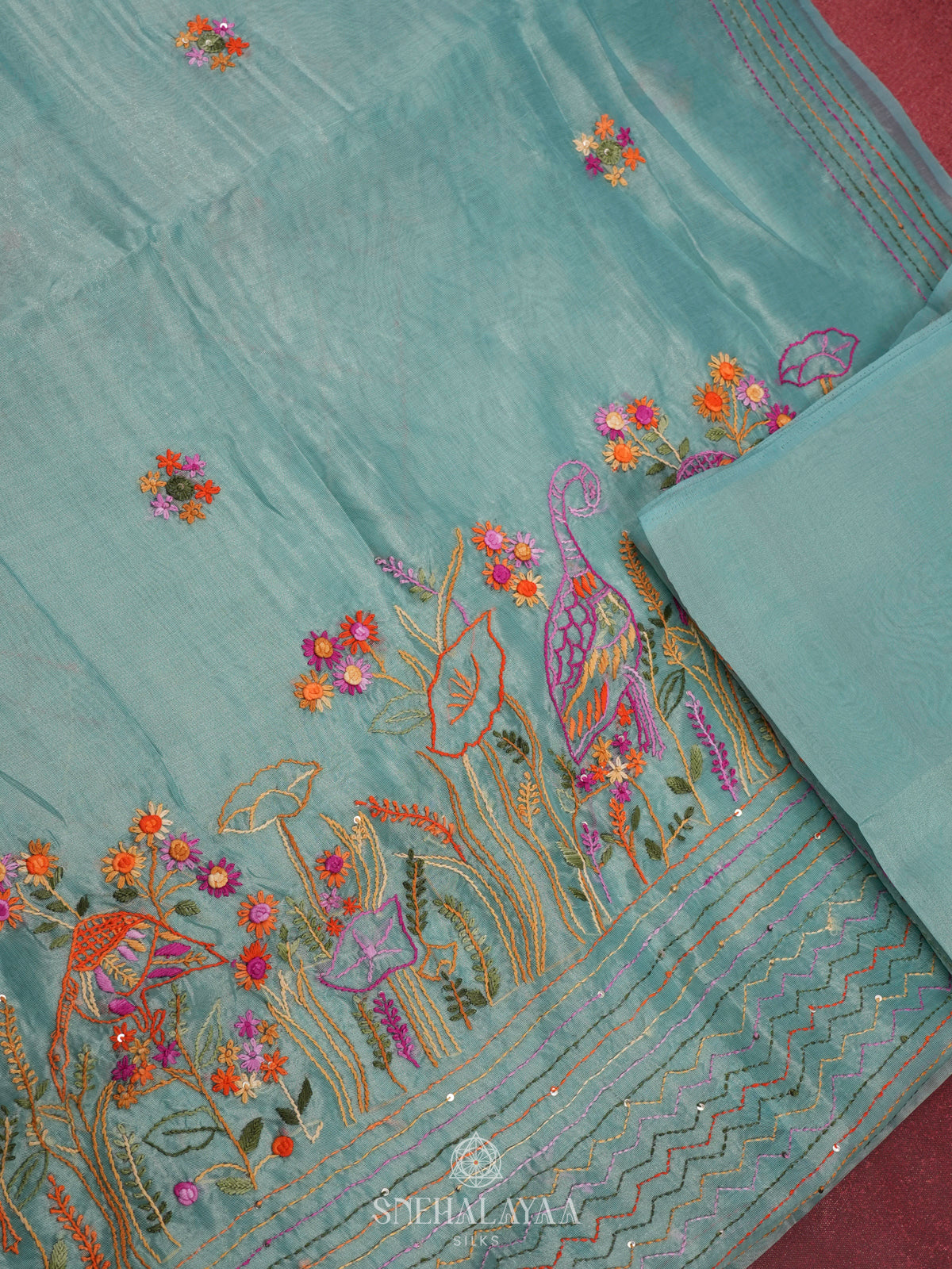 Teal Blue Linen Saree