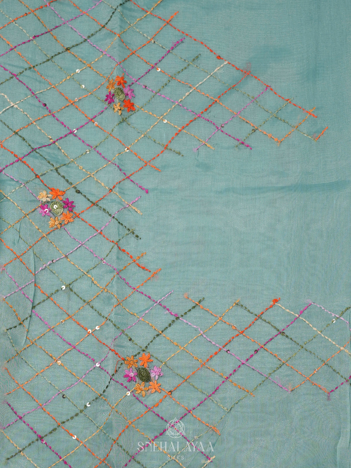 Teal Blue Linen Saree
