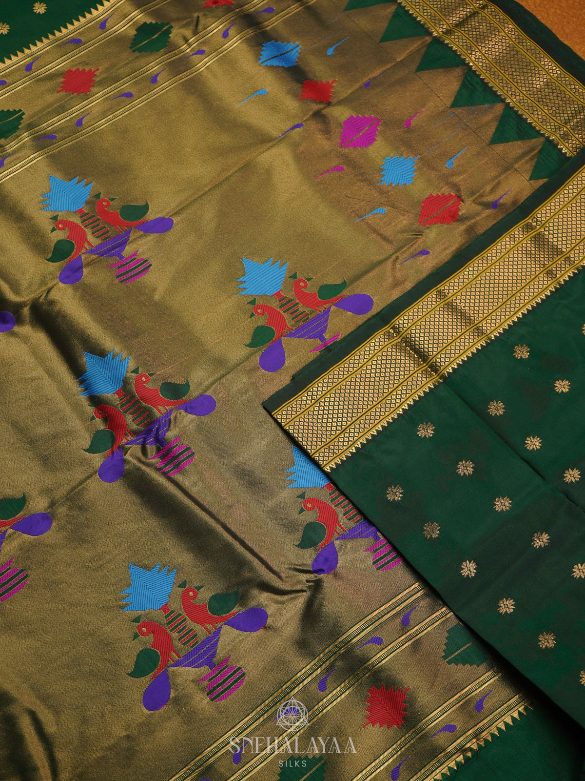 Forest Green Art Silk Saree