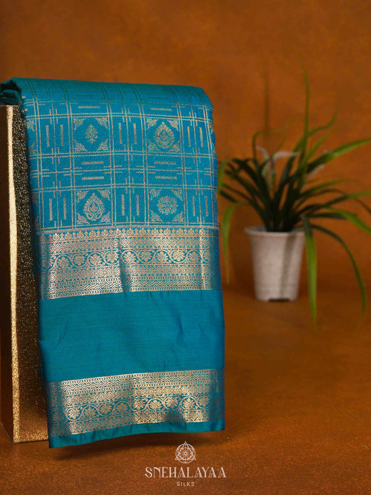 Peacock Blue Art Silk Saree