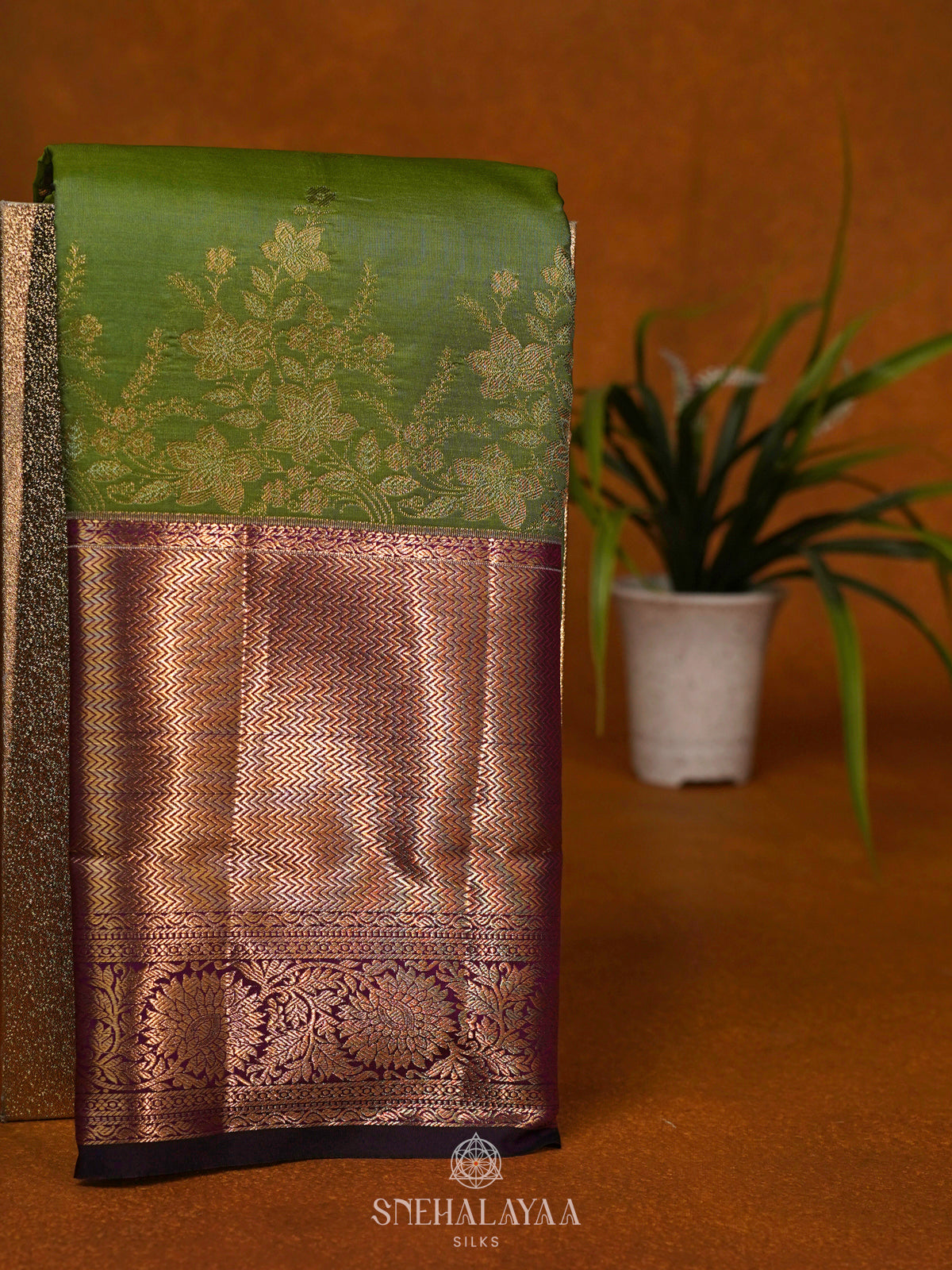 Olive Green Art Silk Saree