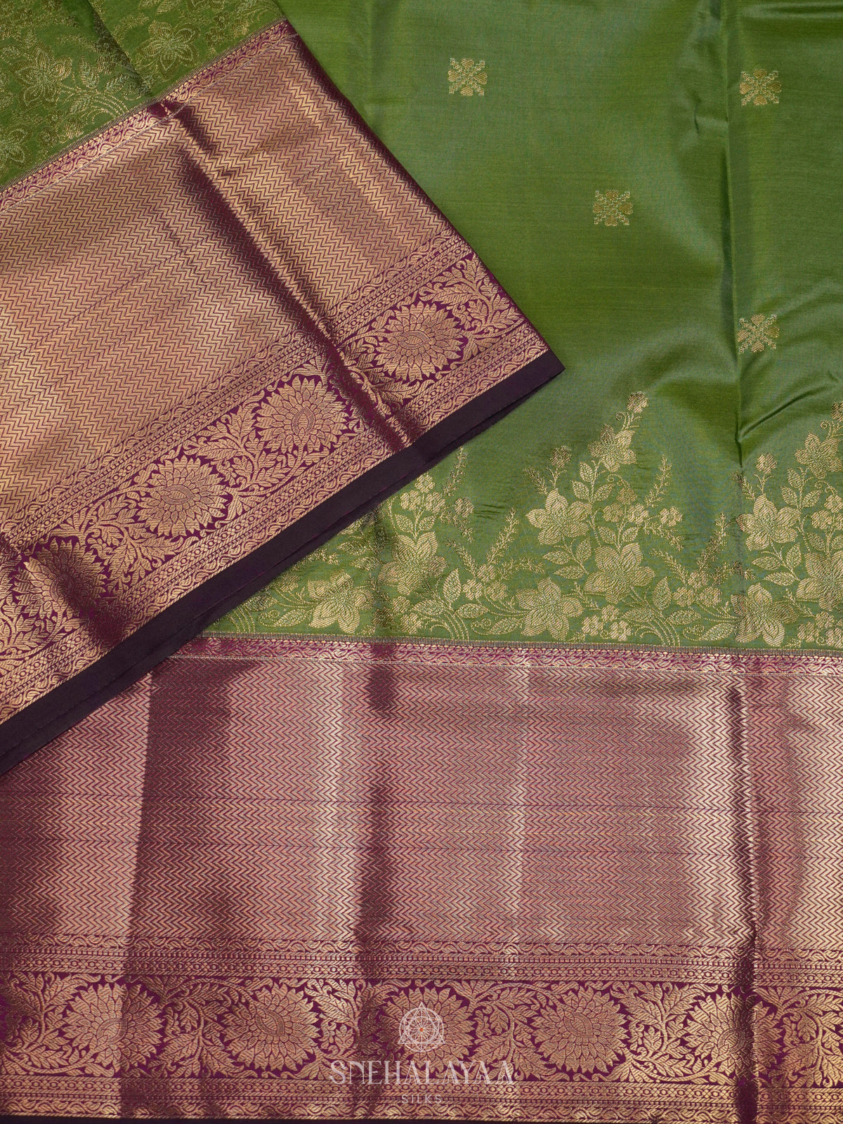 Olive Green Art Silk Saree