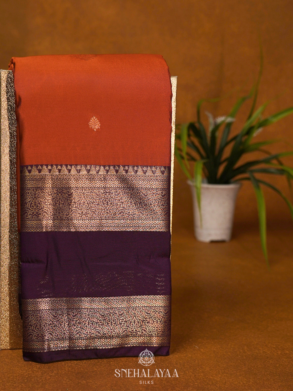 Burnt Orange Art Silk Saree