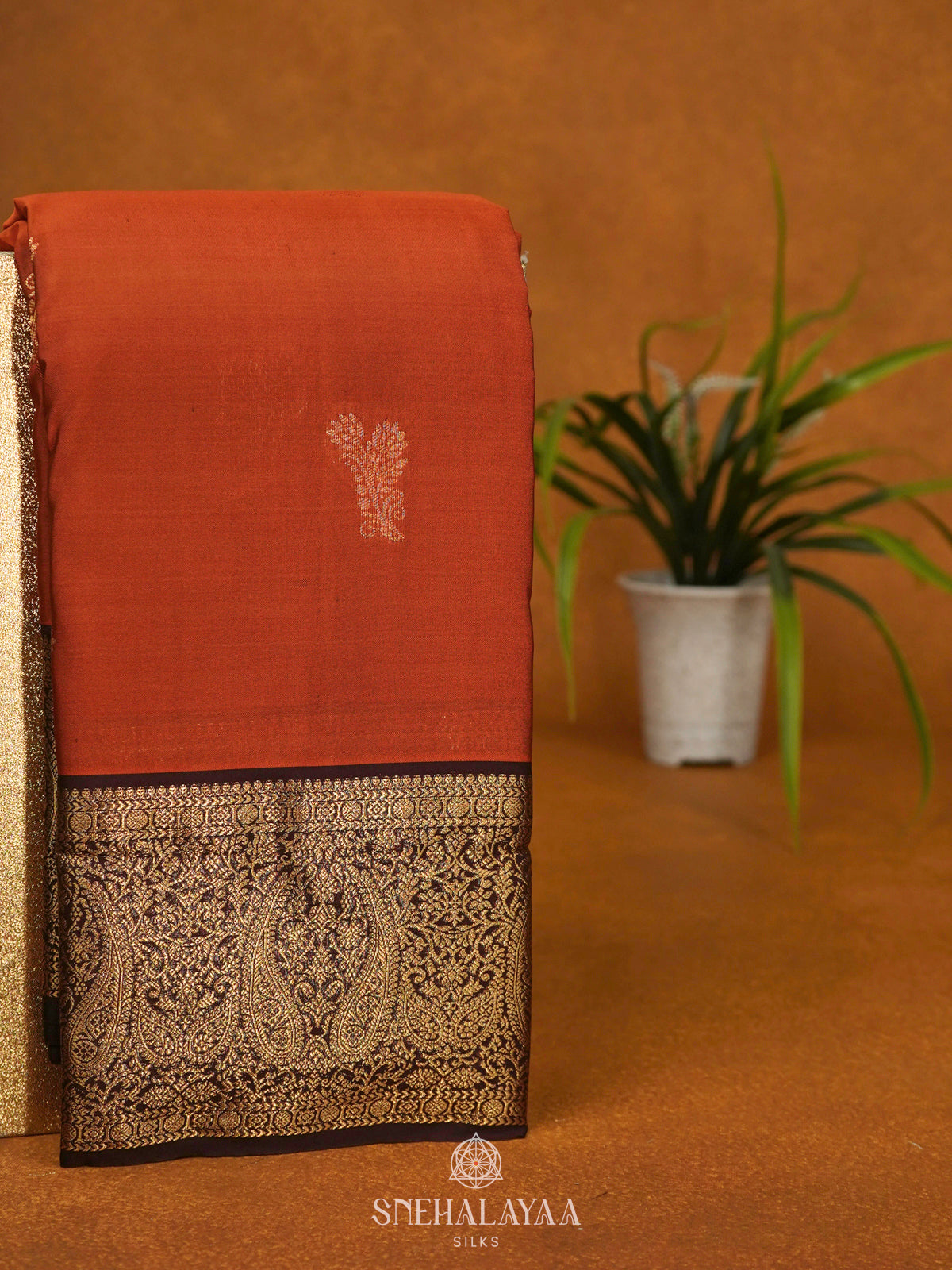 Burnt Orange Art Silk Saree