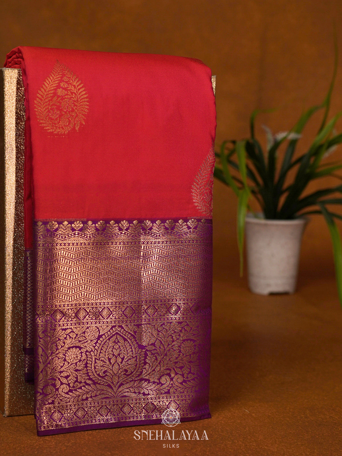 Ruby Red Art Silk Saree